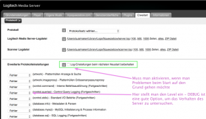 Log-Level vom Logitech Media Server